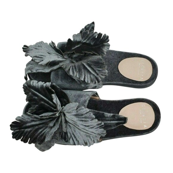 Vtg Cecelia New York Willow Slide Sandals 7 Gray Denim Velvet Oversized Floral - Picture 4 of 6